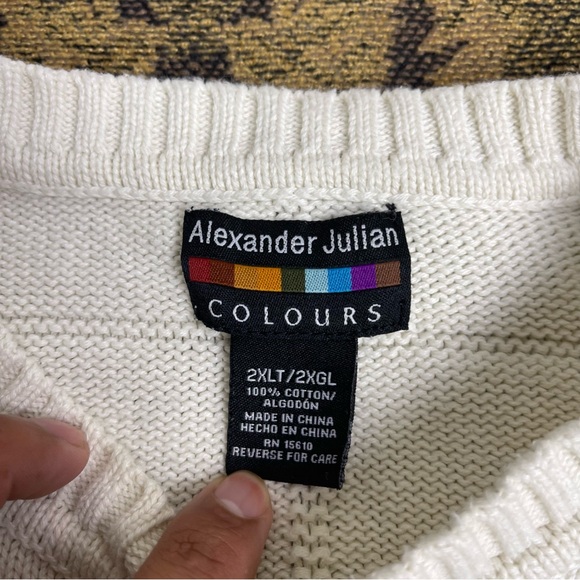 Vtg Alexander Julian Colours Men’s Sweater Size 2XLT Ivory Squared Pull Over - Picture 3 of 7